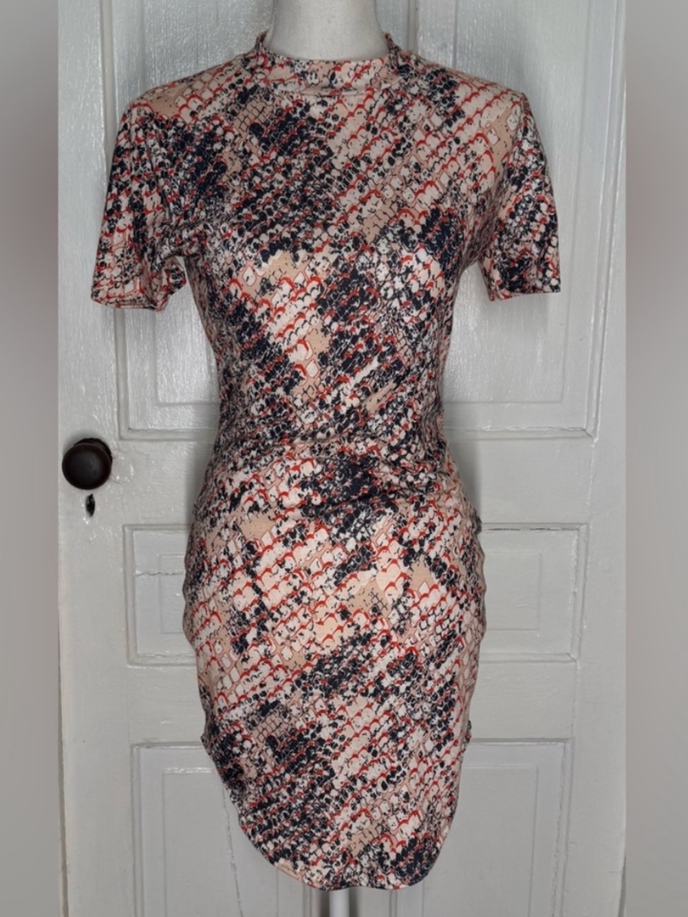 Missguided Multi-Color Snake Print Bodycon Midi Dress - High Neck, Curve-Hugging